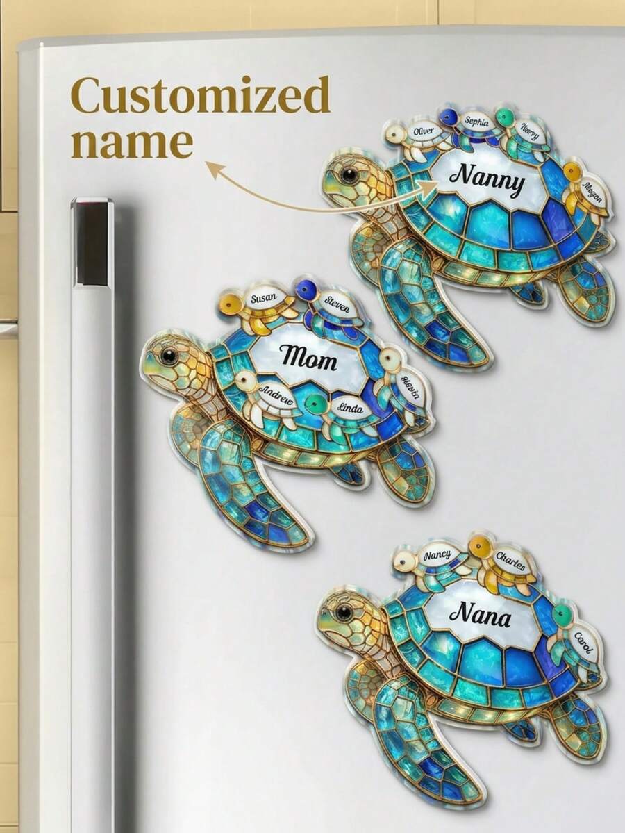 Sea Turtle Stained Glass Mom Grandma - Personalized Acrylic Refrigerator Magnet - Multicolor - View 1