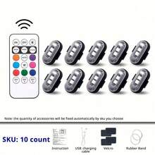 RGB LED Stroboskoplicht mit Fernbedienung kabellos, 8 Farben benutzerdefinierte Beleuchtung wiederaufladbare Fußraumleuchten, Außen- und Innenraum Dekorationszubehör Auto-Gadgets essentielles Produkt Kollisionsschutz Notfall-Blinkwarnung für SUV LKW Motorrad Fahrrad Flugzeug - Mehrfarbig - Übersicht 3