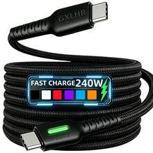 240W Type-C 快充編織 USB 轉 USB-C 數據線，相容三星及其他智慧型手機、平板電腦、筆記本電腦 USB-C 充電線 - 銀色 - 查看 1