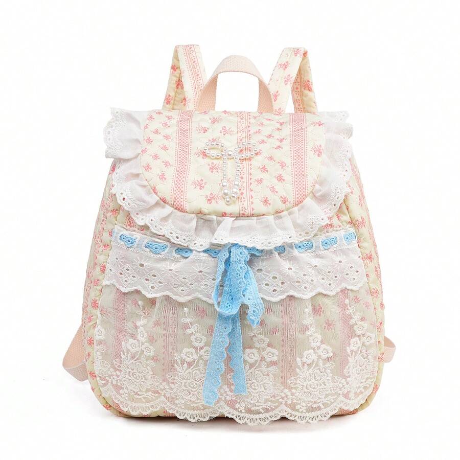 LECEY Large-Capacity Stylish Versatile Canvas Backpack - Pink - View 1