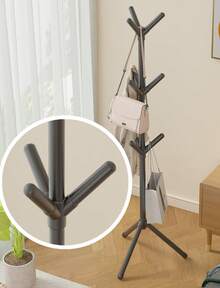 Perchero Árbol de Pie Negro con 3 Ganchos, Estilo Minimalista, Estable y Compacto para Dormitorio, Sala, Baño o Recibidor surtidora silor - Negro - Ver 8