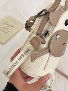 Sac bandoulière imprimé vache mignon, sac de téléphone multifonction pour femmes, sangle d'épaule à la mode, fermeture éclair, sac à main nouveau style - Blanc - Voir 6
