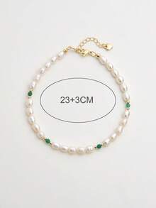 1 pieza Tobillera de perla de arroz de agua dulce chapada en oro de 18K para mujeres, regalo para el Día de la Madre, Día de San Valentín, cumpleaños, boda, compromiso y novia - ágata - Ver 4