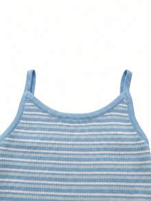 2pcs/Set Striped Dopamine Print Vacation Outfit, Camisole And Shorts, New Spring/Summer - Blue - View 7