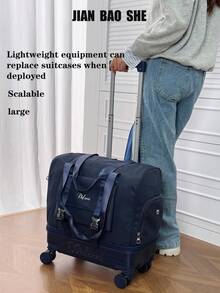 Foldable Travel Bag With Wheels And Telescopic Handle, Large Capacity Clothing Bag, Detachable Wheels And Handle Weekend Bag, Overnight Bag, Luggage Bag, Portable Cover, Rolling Bag, Short-Distance Business Travel Bag, Oxford Fabric Maternity Travel Bag, Suitable For Travel, Vacation, Back To School, Tourism, Dormitory, College Students, High School Students - Black - View 2