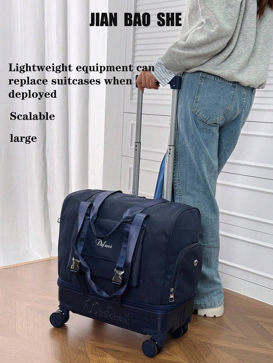Foldable Travel Bag With Wheels And Telescopic Handle, Large Capacity Clothing Bag, Detachable Wheels And Handle Weekend Bag, Overnight Bag, Luggage Bag, Portable Cover, Rolling Bag, Short-Distance Business Travel Bag, Oxford Fabric Maternity Travel Bag, Suitable For Travel, Vacation, Back To School, Tourism, Dormitory, College Students, High School Students