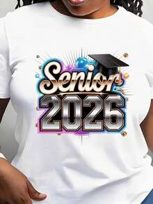 Vintage 2026 Graduation T-Shirt, Round Neck, Short Sleeves. Comfortable And , Perfect For School Events And Everyday Wear. - 白色 - 查看 1