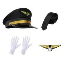 1/3/4/5pcs Vintage Party Cosplay Pilot Theme Accessory Set, Includes Hat, Airplane Pattern Epaulettes, Brooch, Tie, Suitable For Party, Christmas, New Year Carnival And Other Celebrations - Multicolor - View 9