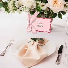48pcs(Includes 24 Scalloped Bow Seat Cards And 24 Ribbons), Elegant Party Table Decor, Birthday Engagement Dinner Table Decoration, DIY Wedding Seat Cards And Ribbons For Table Setting, New Year, Valentine's Day, Party Events - 24 Sets Of Blank Cards + 24 Ribbons - View 4