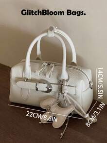 Bolso Boston Mini de Mezclilla Vintage - Bolso de Mano Bordado con Cerezas y Detalle de Borla (Accesorios No Incluidos) - Blanco - Ver 6