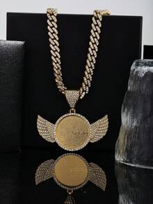 1pc Icy Angel Wing Photo Frame Pendant Necklace With Miami Cuban Chain, Rhinestone-Studded Angel Wing Custom Photo Cuban Link Necklace For Men, Shiny Statement Jewelry For Hip Hop Lovers, Commemorative Keepsake Jewelry, Can Put Your Favorite Photo - Fashion Angel Wings Photo Frame - View 13