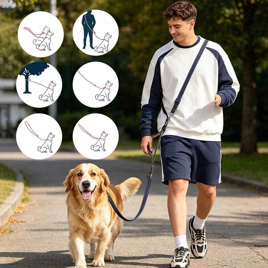 1PC Double-Layer Foam Handle Anti-Chafing 2-In-1 Dog Leash, Multifunctional Crossbody Reflective Waist-Tie Running Pet Leash, Suitable For Medium And Small Pets Outdoor Use - Multicolor - View 1
