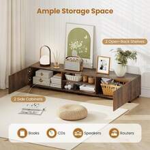 TV Stand For Up To 70 TVs 63 Minimalist Entertainment Center 2 Doors Open Shelves Media Console Table Storage Cabinet With 6 Support Feet Living Room Rustic Brown - 棕色 - 查看 7