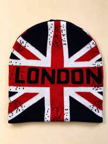 Union Jack 倫敦字母提花針織帽，復古英倫國旗針織帽，休閒街頭風針織帽，男女皆適用 - A - 查看 6