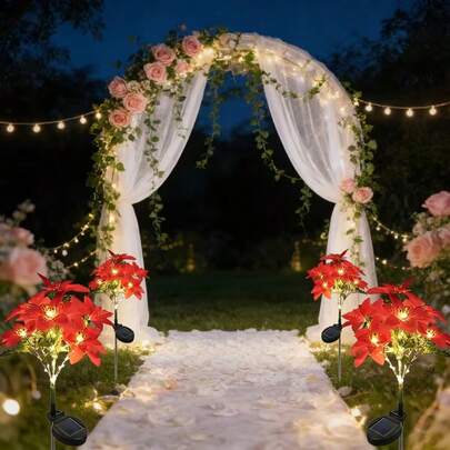 1 pieza Luz artificial de flor navideña alimentada por energía solar, adecuada para decoración de jardín, césped y patio en Año Nuevo y Navidad, decoración festiva para exteriores, adecuada para patio y camino, diseño de carga solar festiva, luz navideña solar