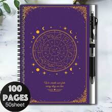 1 Set Mysterious Astrology Style 2D Cover Spiral Coil Notebook Set With Pen, 100 Pages Premium Inner Pages, Smooth Writing, Exquisite Cover With Constellation Elements And Inspirational Text, Suitable For Back To School, Daily Work Records, Journaling, Planning, Graduation Gift, Birthday Gift - F - View 8