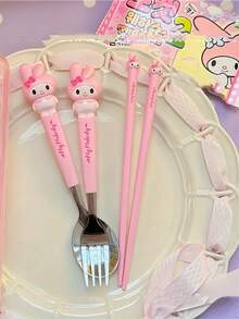 3件組 Sanrio Hello Kitty 卡通可愛 Kuromi 新款筷子湯匙叉子套組，餐具，可愛 My Melody 和 Cinnamoroll 學習餐具，筷子，適合居家用餐、野餐、學習筷子，筷子、湯匙、叉子，完美禮物，生日禮物，開學季 - 彩色 - 查看 15