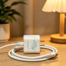 4pcs TPU Soft Protective Case Compatible With IPhone 18W/20W Charger, Anti-Drop, Blue Wave & Starfish Silk Print, Minimalist Style, Data Charging Cable Wrap, Cable Organizer, Anti-Breakage , Phone Accessories Decoration, Ideal Gift For Family - Blue Starfish Waves - View 3