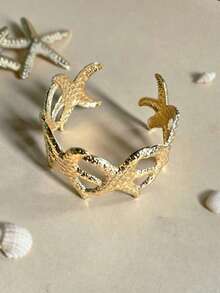 1pc Fashionable Personalized Versatile Elegant Niche Design Beach Vacation Style Starfish Bracelet Suitable For Women's Daily Wear - Gold - View 4
