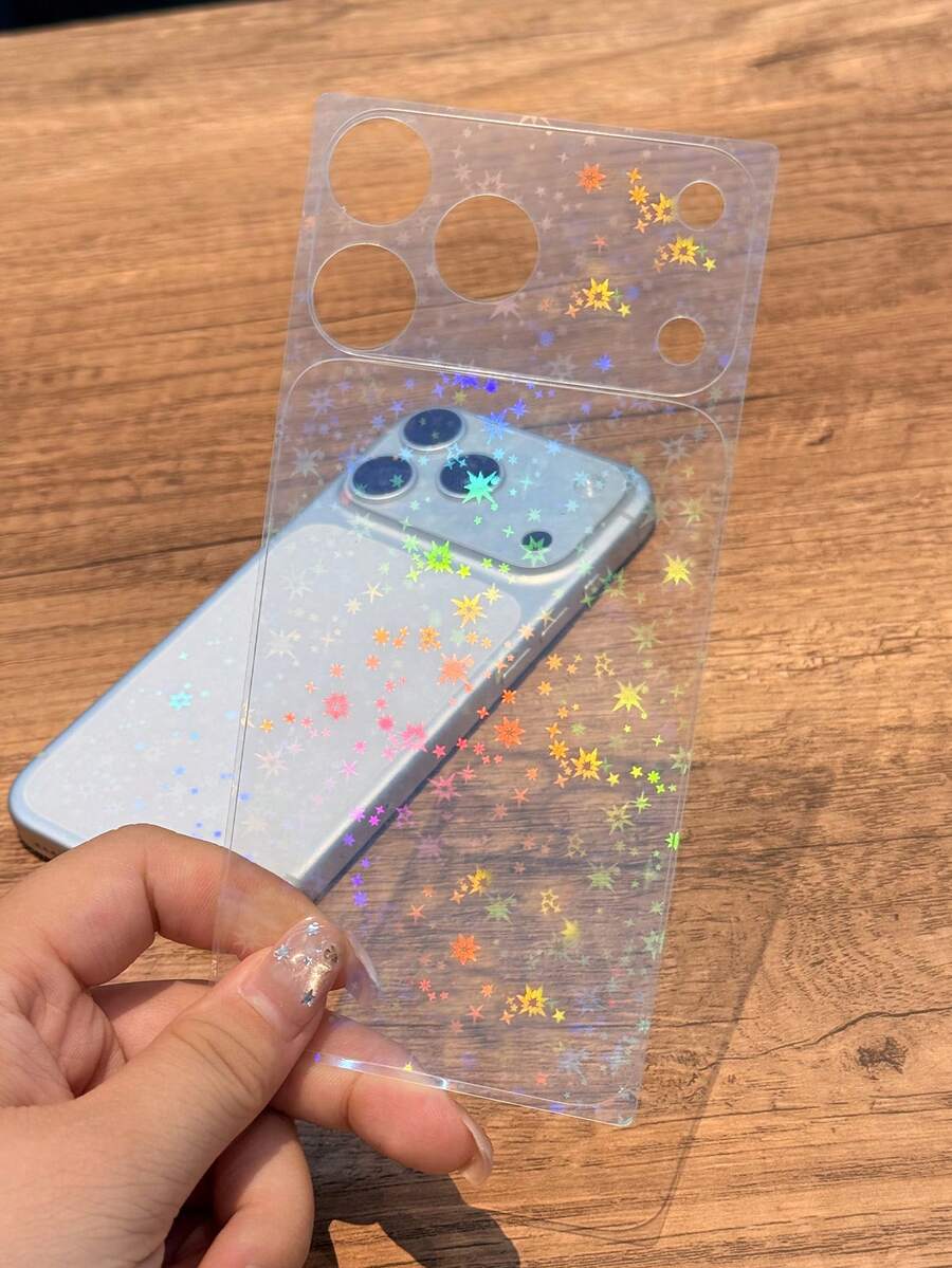 1pc Full Coverage Transparent Anti-Scratch Full Back Protective Film, Laser Rainbow Glitter Starry Sky Phone Back Shell Protector, Phone Accessories, Compatible With IPhone 17 Pro Max 17 Pro - Clear - View 1