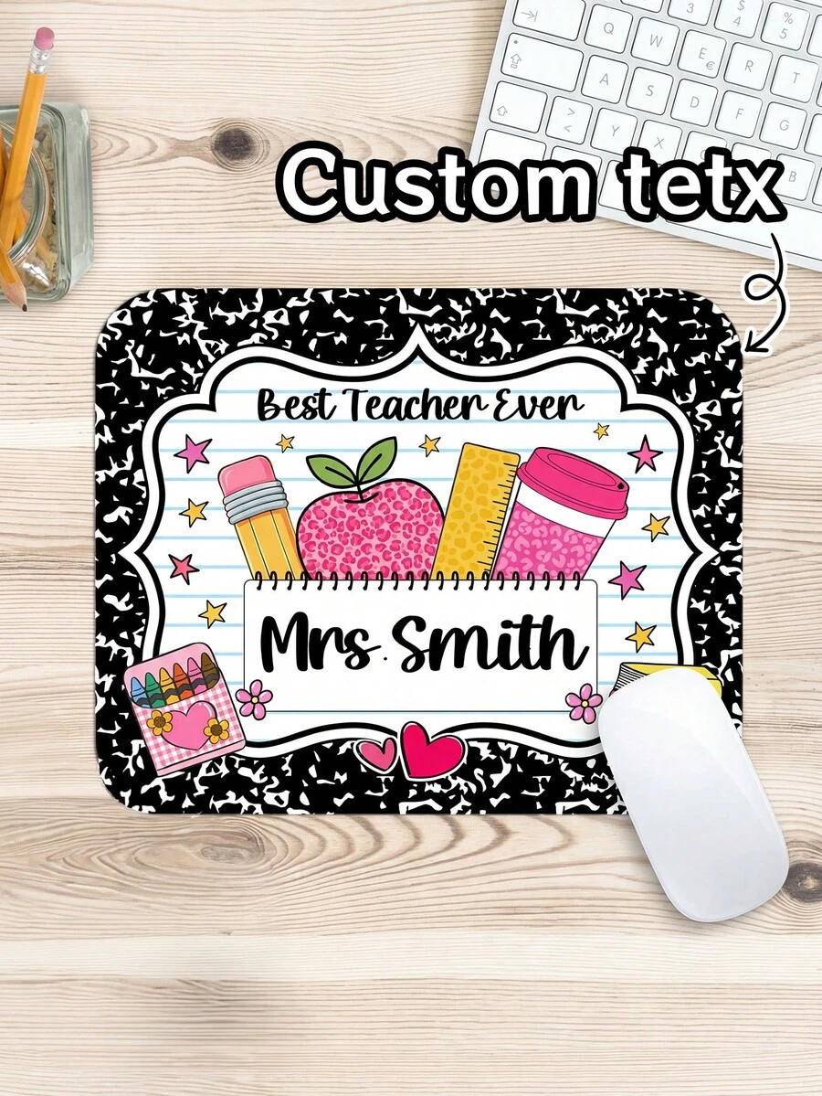 1pc Customized Teacher Mouse Pad Personalized Gift, Teacher Appreciation Gift, Back To School Gift, Thank You Gift, Teacher Custom Name, Desk Accessories,Classroom Decor Desk Mat - Multicolor - View 1
