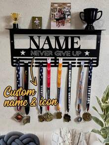 Customizable Wall Mount Metal Medal & Trophy Display Rack Sports Award Holder, Sports Display Metal Wall-Mounted Trophy &Award Holder - Multicolor - View 5