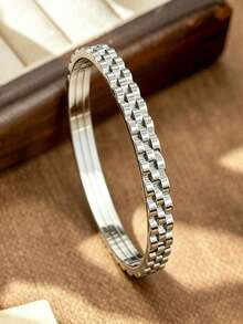 3/1 Pc High Quality Stainless Steel Flower Zirconia Women's Bracelet, Feminine Design, Four-Leaf Clover Zirconia Bracelet, Jewelry Accessory Gift, High Quality Jewelry, Women's Bracelet Accessory, Women's Stainless Steel Bracelet, Women's Western Style Jewelry, Suitable For Beach/Vacation/Holiday/Daily/Casual - Silver - View 9