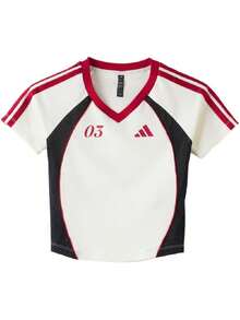Adidas TIRO TEE3 2026 Kaos Pendek Olahraga Wanita Model V-Neck Warna Blok Terbaru Musim Panas KZ2387 - Hanyu Putih - View 1