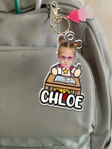 1pc Personalized Custom Photo Text Acrylic Keychain,School Desk Kid Portrait Key Tag,Bag Accessory,Backpack Pendant,First Day Of School Gift - Multicolor - View 6