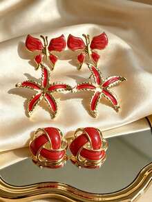 3 Pairs Elegant Burgundy Enamel Flower Shell Stud Earrings, Hypoallergenic Skin-Friendly Sweat-Resistant 304 Stainless Steel, Suitable For Bridesmaid Wedding Gifts, Daily Wear, Christmas Party, Wedding Ceremony, Commute, Date, Holiday Gift, Halloween Costume, Back To School, Cyber Monday, Date, Banquet Party, Thanksgiving - Multicolor - View 10