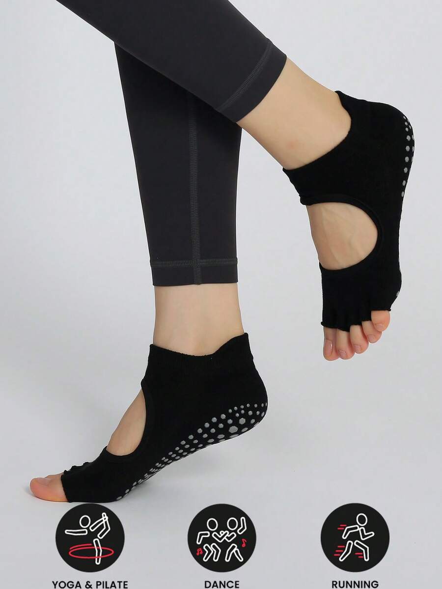 Calcetines de yoga sin deslizamiento cómodos con dedos separados y corte bajo en los dedos y el arco, calcetines deportivos protectores para interiores - Negro - Ver 1
