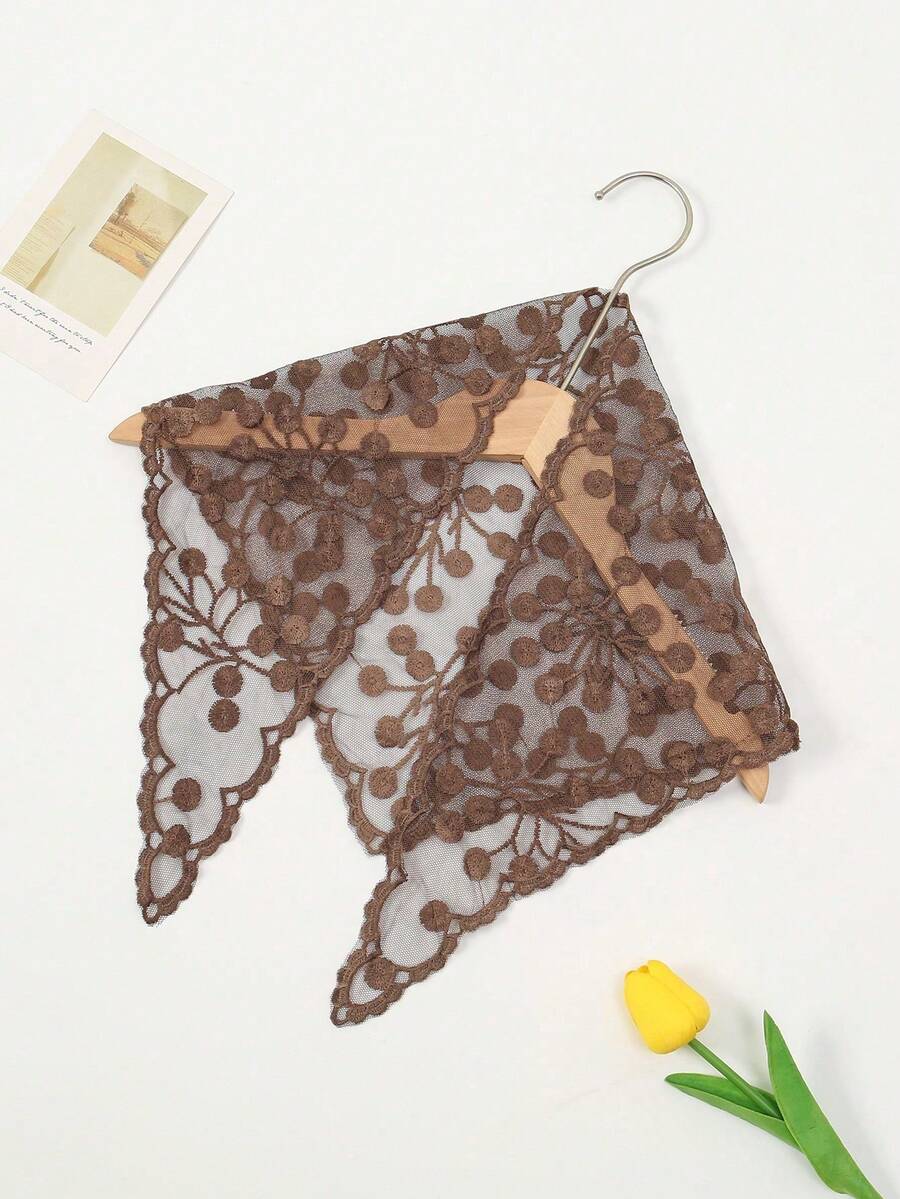 1pc Lace Floral Trimmed Triangle Scarf - Multicolor - View 1