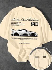 Men's Casual Short Sleeve Crew Neck T-Shirt With Street Racing Slogan Print - Baby Pink - View 1