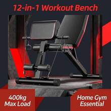 Banco de fitness multifuncional 12 en 1, banco de pesas ajustable con carga máxima de 400 kg, tapizado en cuero y espuma de alta densidad, incluye bandas de resistencia y soporte para piernas, para un entrenamiento completo del cuerpo en casa y en el gimnasio. - Banco de gimnasio multifuncional y plegable, negro. - Ver 7