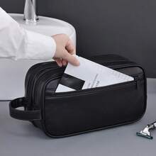 Double Layer PU Leather Travel Makeup Bag, Men's Handheld Multifunctional Storage Bag, Suitable For Travel - Multicolor - View 5