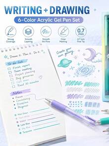 6 pezzi Penne gel acriliche creative con cielo stellato glaciale, penne a doppio uso da 0,7 mm, serie blu. Pittura, scrittura, scrapbooking, evidenziazione, colorazione, uso multi-scena. Bassa saturazione, confortevole per gli occhi, ritorno a scuola - Multicolore - Visualizzare 5