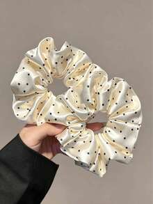 2pcs/Set Premium French Elegant Elegant Black And White Polka Dot Satin Hair Scrunchies, Suitable For Hair Buns, Multi-Functional Hair Accessories, Hair Ties, Hair Bands - Multicolor - View 6