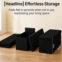 Grey Folding Storage Bench With Lid, Multifunctional Stool For Home & Entryway - Black-110cm - View 2