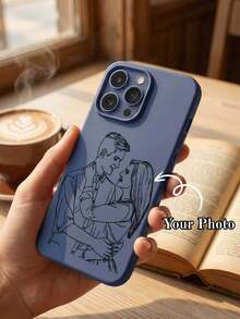 Funda de teléfono personalizada y personalizable con diseño de dibujo de línea, con patrón de dibujos animados, compatible con iPhone 17 16 15 Pro Max, adecuada para personalización de retratos personales de familia, parejas, mascotas, amigos, con función anti-caída y anti-arañazos - Azul - Ver 1
