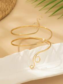 1pc Personalized Minimalist Metal Geometric Line Arm Cuff, Suitable For Daily And Vacation Wear - Golden - View 4