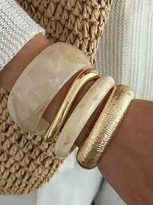 3/1 Stück Vintage elegantes breites Harz-Armband Set für Damen, geeignet für den täglichen Gebrauch, Verabredungen, Urlaub, Partys - Verschiedenfarbig - Übersicht 3