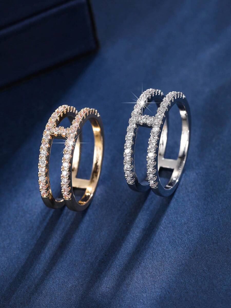1 buah Cincin Minimalis Geometris Bertatahkan Pave, Desain Mewah Ringan dan Elegan, Aksesori Elegan untuk Perjalanan Sehari-hari yang Mencerahkan Kulit - JZ23967 - View 1