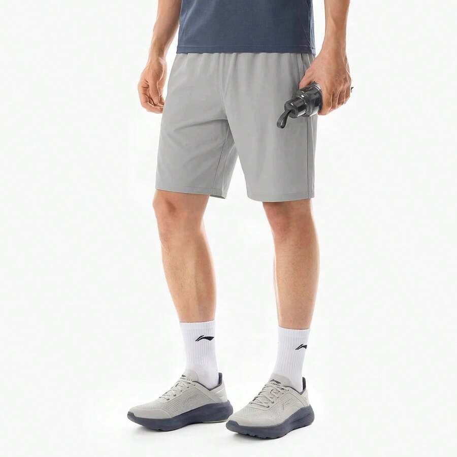 Li-Ning 男款快乾運動短褲 AKSW133,吸濕排汗透氣健身與羽球短褲 - 極致灰 - 查看 1
