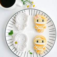 Cartoon Halloween Mummy Frosting Cookie Embosser Mold Handmade Cute Male And Female Mummy Pattern Cookie Cutter Cake Decoration Accessories - White - View 2