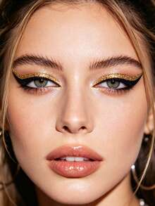 1pc Yellow And Black Rhinestone Eyeliner Face Decoration Sticker, Diamond Eyeliner Sticker, Reusable Eyeliner Sticker, Easy To Use, Suitable For Women's Makeup And Eye Decoration - 彩色 - 查看 4
