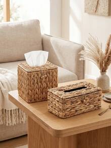1pc Covered Tissue Box, Square & Rectangular Woven Tissue Box, Simple Tissue Box, Suitable For Bathroom, Living Room, Bedroom, Vanity, Home Decor, Bathroom Accessories, Home Goods, Tabletops, Home Decoration, Home Organization And Storage - Ginger - View 4