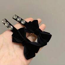 1pc Elegant Vintage Bow Hair Clip, Suitable For Girls, Fashionable French Style Hair Clip, Decorated With Artificial Pearls And Velvet, Can Be Used As Hair Accessory, Claw Clip Or Hairpin,Claw Clips - Black - View 8