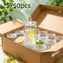 25/50pcs, 16oz Single-Layer Clear Plastic Cups With Straw And Lid. Portable, Durable, And Reusable Coffee Cups, Camping Mugs, Juice Bottles. Suitable For Weddings, Parties, Office, Everyday Use, Teacher's Day, Mother's Day, And Graduation Season. - 透明/50pcs - 查看 4