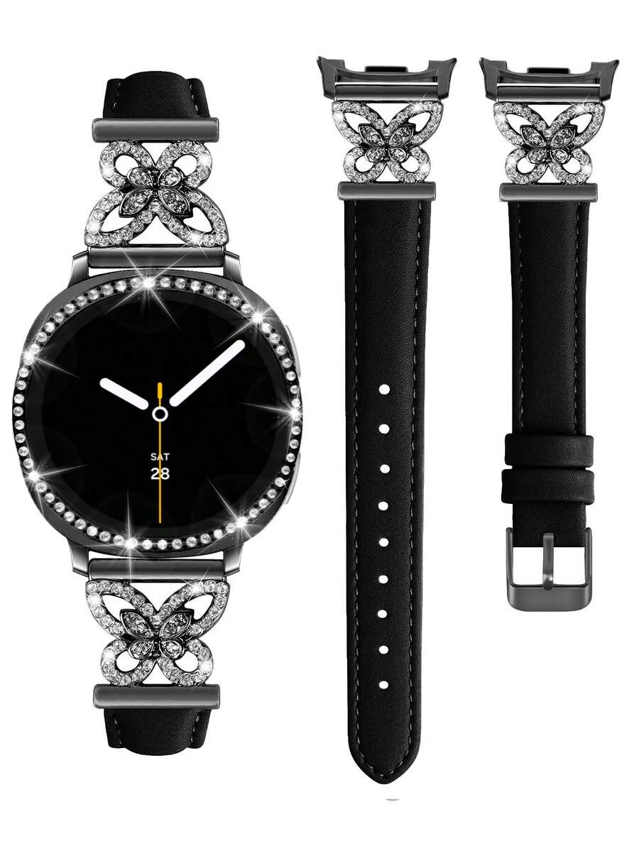 Galaxy Watch 8 錶帶 + 錶殼，1件鑲嵌人造鋯石金屬優雅錶帶 + 1件亮面風格（不含螢幕保護貼），適用 Galaxy Watch 8 40mm 與 44mm 錶殼，適用 Galaxy Watch 8 錶帶，可調節替換錶帶配件，適合男女運動錶帶