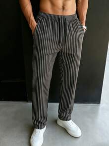 男士休闲轻便条纹裤，经典商务风百搭户外裤，适合送给丈夫、父亲、朋友 - 黑與白 - 查看 5